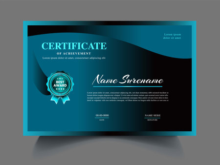 Vector illustration of a modern certificate of achievement template. Blue color.のイラスト素材