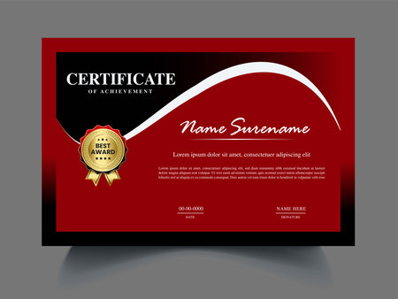 Vector certificate of achievement template with red and black background. Editable file.のイラスト素材