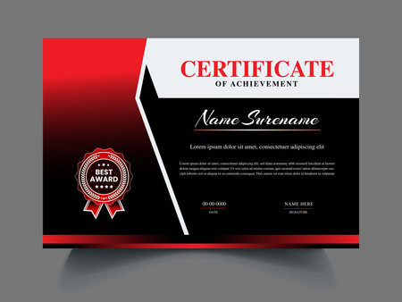 Certificate template. Red and black color. Editable vector illustration.のイラスト素材