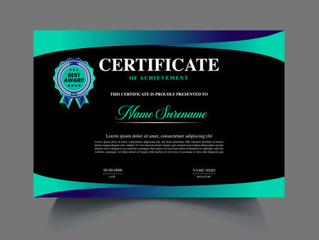 Certificate template. Green certificate with blue background. Vector illustration.のイラスト素材