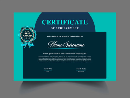 Modern certificate of achievement template. Editable vector illustration. Blue color.のイラスト素材