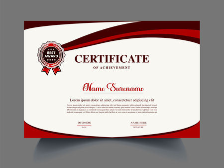 Red certificate template with red background. Vector illustration. Eps 10.のイラスト素材