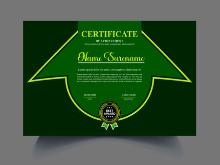 Certificate template. Diploma design. Vector illustration. Green color.のイラスト素材