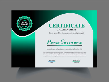 Modern professional certificate template. Green and black color. Vector illustration.のイラスト素材
