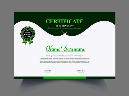 Green certificate template. Editable vector illustration. A4 size.のイラスト素材