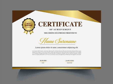 Certificate template. Diploma layout. Vector illustration. Gold color.のイラスト素材