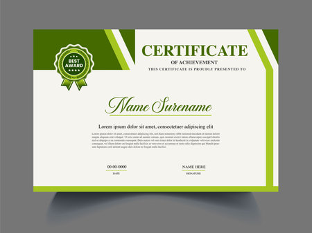 Certificate template. Diploma layout. Green color. Vector illustration.のイラスト素材