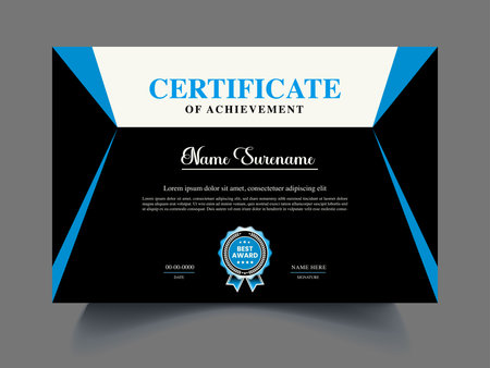Certificate template. Blue and black color. Editable vector illustration.のイラスト素材