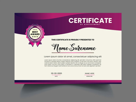 Vector illustration of a certificate template. Purple color. EPS 10.のイラスト素材