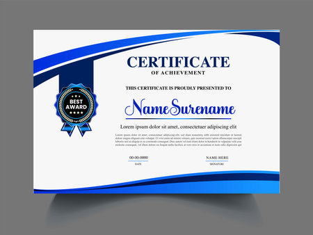 Blue certificate of achievement template with blue background. Editable vector illustration.のイラスト素材