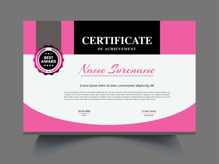 Modern professional certificate template. Vector illustration. Pink and black color.のイラスト素材