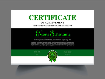 Certificate of achievement template with green and black color. Vector illustration.のイラスト素材