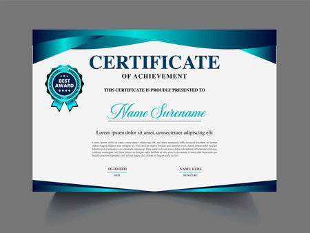 Blue certificate template with blue background. Vector illustration. EPS 10.のイラスト素材