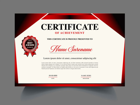 Modern certificate of achievement template. Red and black color. Vector illustration.のイラスト素材