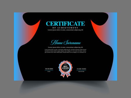 Certificate template. Blue and red color. Editable vector illustration.のイラスト素材