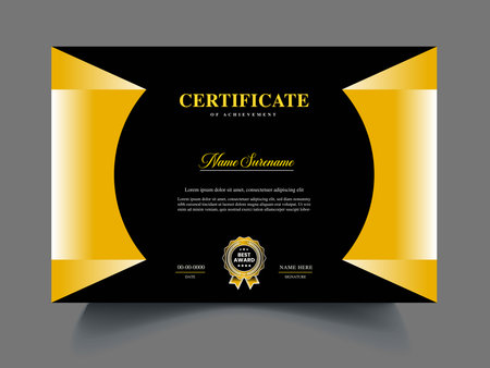 Modern professional certificate template. Vector illustration. Black and gold color.のイラスト素材