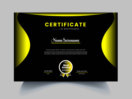 Modern professional certificate template. Vector illustration. Black and yellow color.のイラスト素材