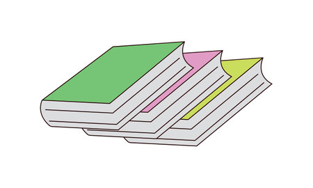 Stacks of books for reading, pile of textbooks for education. Set of literature, dictionaries, encyclopedias, planners with bookmarks.のイラスト素材