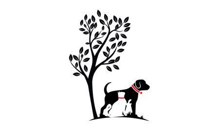 Dog With Cat And Tree logo design template. Vector Illustration.のイラスト素材