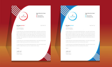 corporate business letterhead template design in red and blue colors - vectorのイラスト素材