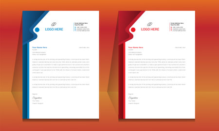 corporate business letterhead design template in red and blue colors.のイラスト素材