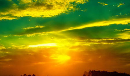 Yellow  green on golden surise skyの素材
