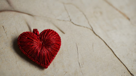 Red heart on a wooden background. Valentine's day concept. Place for text.の素材