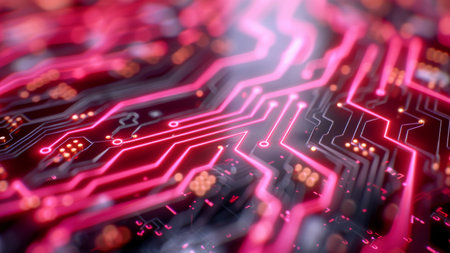 Circuit board close-up. Technology background. 3d renderingの素材