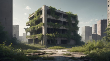Abandoned building in the middle of the city. 3d renderingの素材
