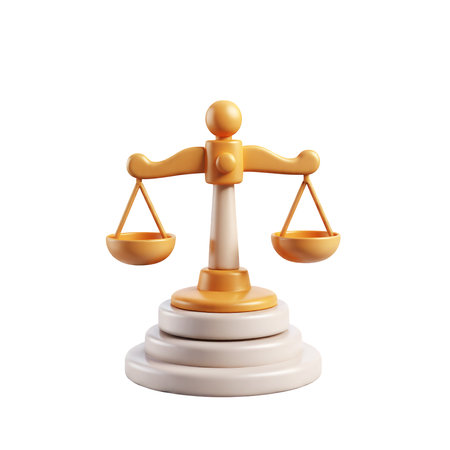 3D illustration of a balanced scale of justice with orange and white components lawの素材