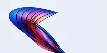 Abstract curved colorful layers with black outlines against a white background design artの素材