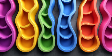 Colorful Abstract Wave Shelves Design Background Texture Bright Rainbow Colors Modern Interior Decorの素材