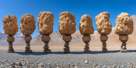 Majestic Balanced Rocks in Desert Landscape under Clear Blue Sky Unique Geological Formationの素材