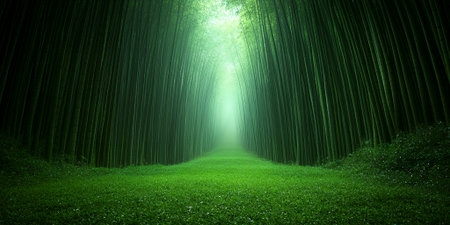 Serene Green Bamboo Forest Path Tranquil Nature Sceneの素材