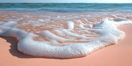 Soft Ocean Waves Crashing on Pink Sandy Beach Summer Vacation Seascapeの素材