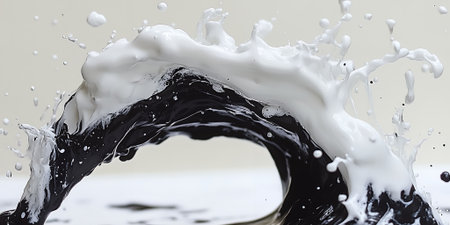 Abstract Black White Liquid Dynamic Splash Design Art Ink Wave Flow Milk Fluid Water Paintの素材