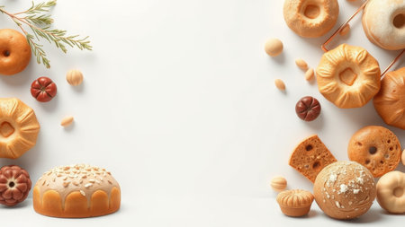 Assortment of baked goods on whiteの素材