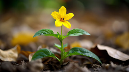 Little yellow flower in the middle of the forest, shallow depth of fieldの素材