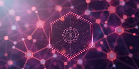 Abstract network pattern with glowing hexagonの素材