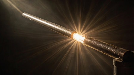 A metal pipe with light shining through it.の素材