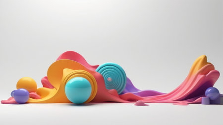 Abstract colorful shapes against a white background.の素材