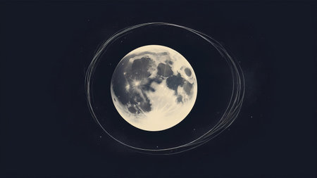 A glowing full moon surrounded by swirling rings.の素材