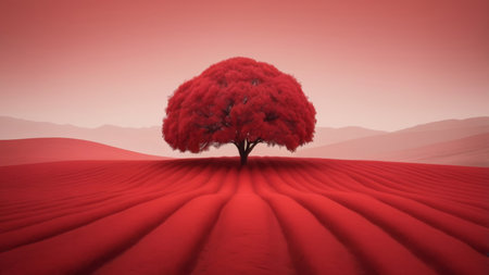 Single red tree in a red landscape.の素材