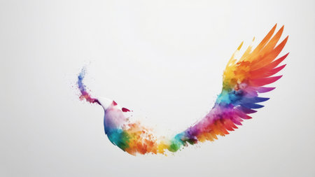 Abstract watercolor painting of a colorful wing.の素材