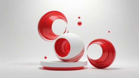 Abstract red and white spheres and circles.の素材