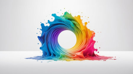 A rainbow of colors splash to create a vibrant circle.の素材
