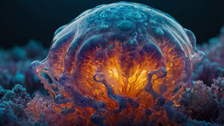 Abstract, glowing, iridescent orb.の素材