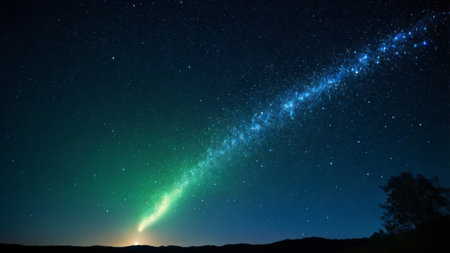 A beautiful night sky with a streak of stars.の素材