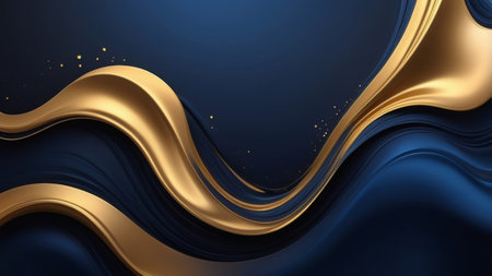 Abstract background with golden and blue waves.の素材