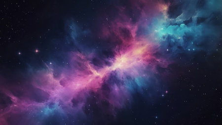 A breathtaking view of a nebula with vibrant purple and blue colors.の素材